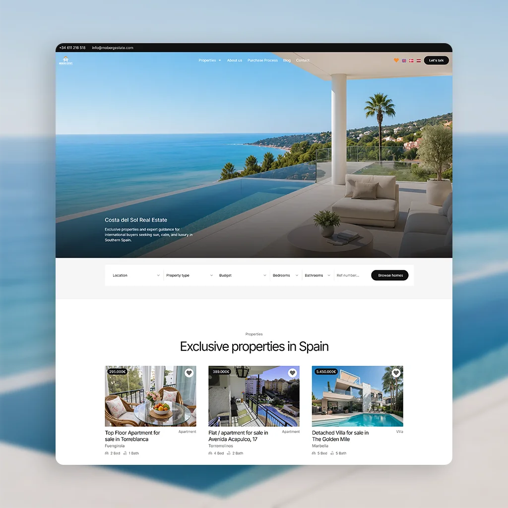 Diseño web de la página de la inmobiliaria Moberg Estate