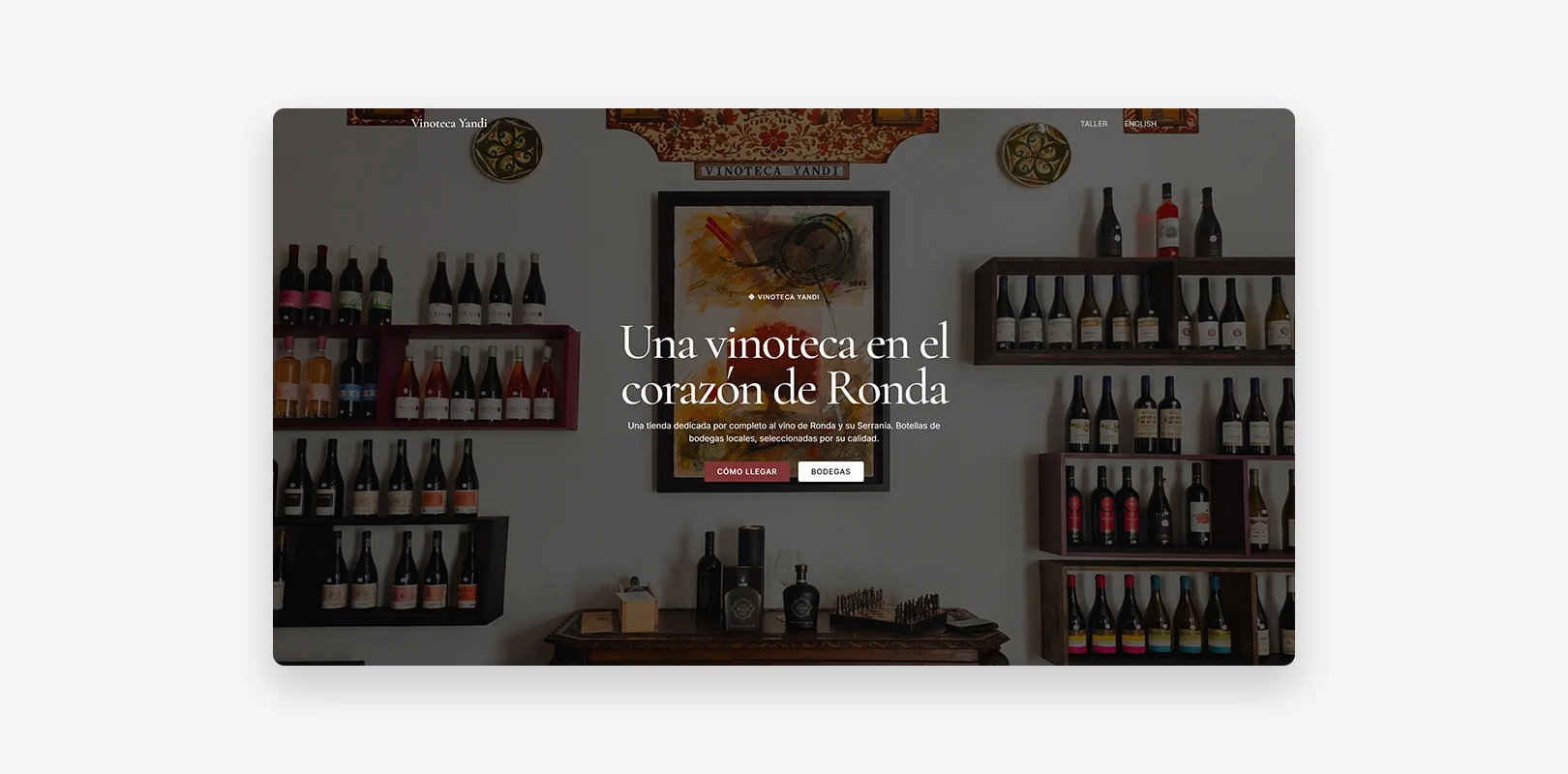 Diseño del Hero de la web Vinoteca Yandi hecho por Nico Moreno