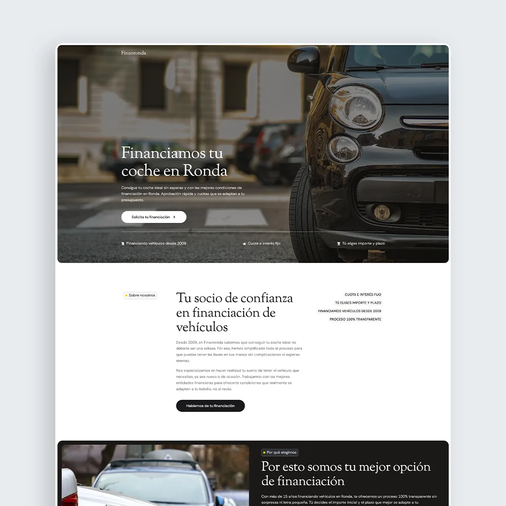 Captura del diseño web de la página de Finanronda